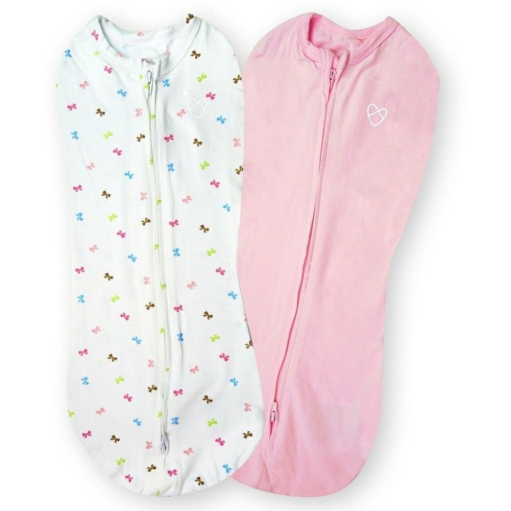 2-Pack SwaddleMe by Ingenuity 0-2 M Compression Baby Swaddle Pink and White